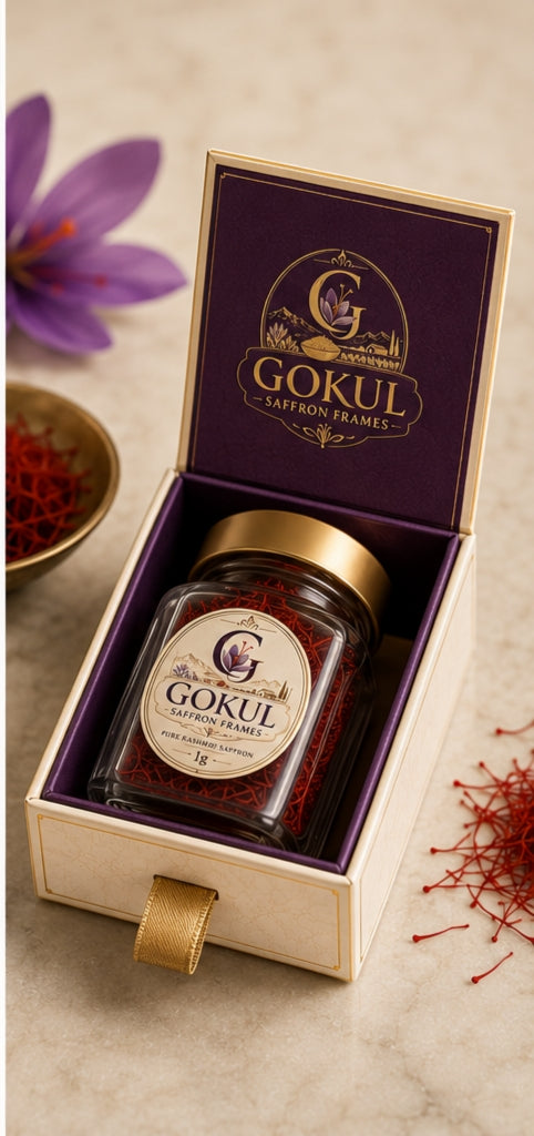 GOKUL FARMS PPure Original Kashmiri Saffron/Kesar/Kumkuma Puvvu (1gm) | Certified highest Grade-A Keshar | Saffron for pregnant women, Pooja rituals & Food aroma Certified highest Grade-A Keshar | Saffron for pregnant women, Pooja rituals & Food aroma